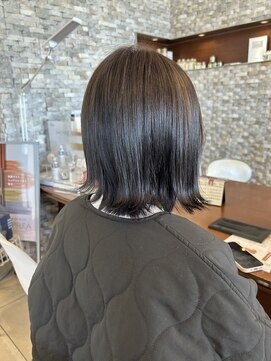 アチーブ ヘア デザイン(achieve hair design) 透け感グレージュ外ハネ小顔ボブストレートヘア20代30代40代