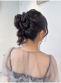 ミディアムお団子シニヨンアレンジ結婚式参列お呼ばれヘアセット