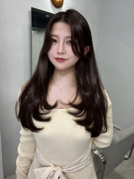 プリアバイポプルス 渋谷(pria by popls) ミディアムレイヤーハッシュカット顔周りレイヤーカット韓国ヘア