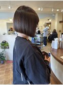 オリーブカラー/暗髪/切りっぱなしボブ/オリーブ/20代30代40代