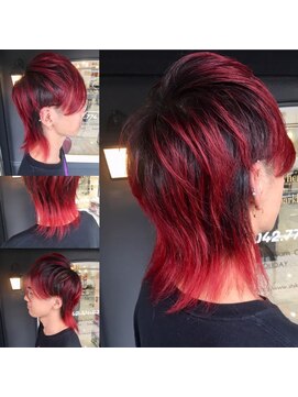ディーリンク 南橋本店(HAIR MAKE DLINK) 赤髪×ウルフカット×ツーブロ