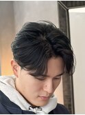 韓国へアカルマパーマワックスなしセンターパート黒髪ウルフ