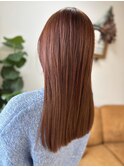 ピンクオレンジ　つや髪ストレート