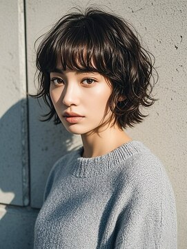 ショートボブシースルーマッシュウルフカットショートヘアボブ