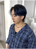 韓国風ハンサムショートウルフカットブルーデザインカラー