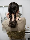 ヘアセット　ヘアアレンジ　二次会　結婚式　二つ結び　おさげ