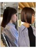 くびれレイヤーエモージュ薄めバングアッシュベージュ  縮毛矯正