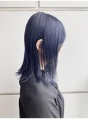 伸ばしかけネイビーブルー/ネビージュ/外ハネボブ/ラベンダー