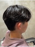 韓国風メンズショート センターパート 黒髪