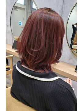 ガーデン オオタカノモリ(garden otakanomori) 暖色カラーピンクブラウン×韓国前髪ありレイヤーボブ