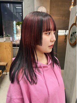 テトヘアー(teto hair) 姫カットワイドバング切りっぱなしミディアム暖色