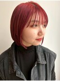 丸みボブ チェリーレッド 顔周りカット ショートカット レイヤー