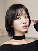 小顔見え韓国風シースルーバング外ハネくびれボブ