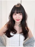 グレージュ前髪カットくびれヘアロング_F20902