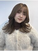 くびレイヤーボブルフネビージュ小顔ワンレンこなれミディ