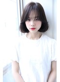 韓国風ワンカールツヤ髪ボブ　シースルーバング　ブルーブラック