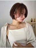 ナチュラルなアプリコットオレンジ＊ショートボブ