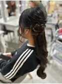 高校卒業式用サイド団子ハーフアップ