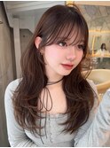 韓国ヘア/ふんわりレイヤーカット×透けベージュカラー