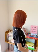 オレンジブラウン/ブリーチ無しダブルカラー/切りっぱなしボブ
