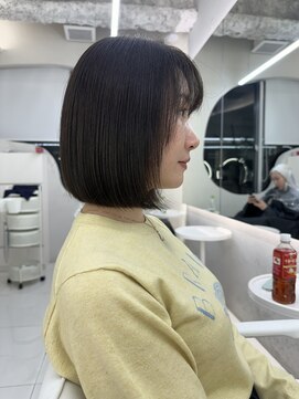ガガ 心斎橋(GAGA) くびレイヤーエモージュ前髪パーマグレーベージュレイヤーボブ