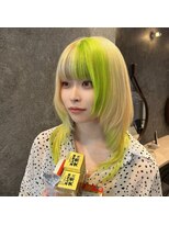 ネオンヘアー(neon hair) ☆ウルフ×デザインカラー☆ライムグリーン☆ブリーチ2回～