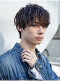 小久保styleフェザーパーマグレーブルーカラー刈り上げショート