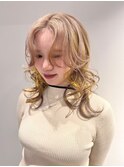 12300ミルクティーベージュ韓国風巻きホワイトブロンドロング