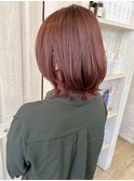 福山市Caary高発色ローズピンクブラウン外ハネくびれミディ20代