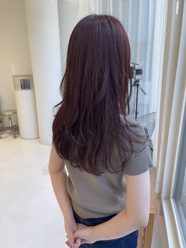 ハイブ 金沢(Hive) ブリーチなしチェリーレッドロングレイヤーツヤカラー髪質改善