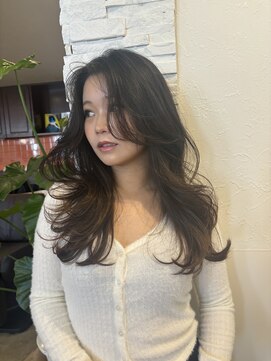 ノラキチジョウジ(NORA KICHIJOJI) レイヤーカットロングヘア暗髪ヘア透明感カラー顔まわりカット
