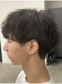 フェザーパーマ/グレーブルーカラー/刈り上げショートパンク