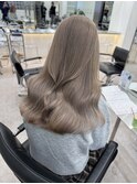 韓国ヘア顔周りレイヤーミルクティーベージュグレージュカラー