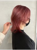 ウルフカット＿ピンクカラー