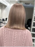 韓国風顔周りレイヤーカットミルクティーベージュブラウンカラー