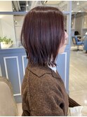 艶感ピンクバイオレットカラースタイリング簡単くびれ外ハネボブ