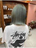ケアブリーチミントグレージュ外はねボブヘイリーボブ韓国ヘア