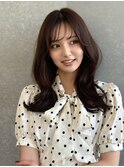 グレージュブラウン/ミディアムレイヤー/韓国巻き/顔周りカット