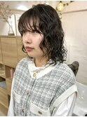 ボブパーマ ボブウルフ 黒髪パーマ くせ毛風 レイヤーカット