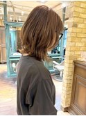 レイヤーボブくびれヘアハイライトカラーアプリコットオレンジ