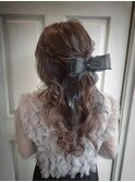 ハーフアップ　ヘアアレンジ　シフォンリボン