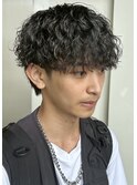 波巻きスパイラルパーマメンズマッシュツイストブルーブラック