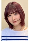 顔周りレイヤーボブ/ボブルフ/チェリーレッド暖色カラー20代30代