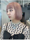 透明感ピンクベージュミニボブ