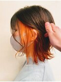 20代30代大人可愛い★インナーオレンジ前下がりウルフカット