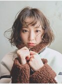 ゆるふわボブ_グレージュカラーボブウルフココアベージュ_29092