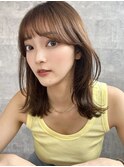 外ハネくびれヘアベージュカラーブリーチしない透明感カラー
