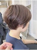 ★くびレイヤーエモージュ斜めバング小顔愛されグレージュカラー