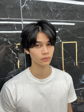 サイン 渋谷(SIGN) メンズセンターパートミディアムカルマパーママッシュウルフボブ