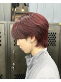 【GEEKS渋谷】シースルーマッシュウルフ/ワインレッド/韓国風